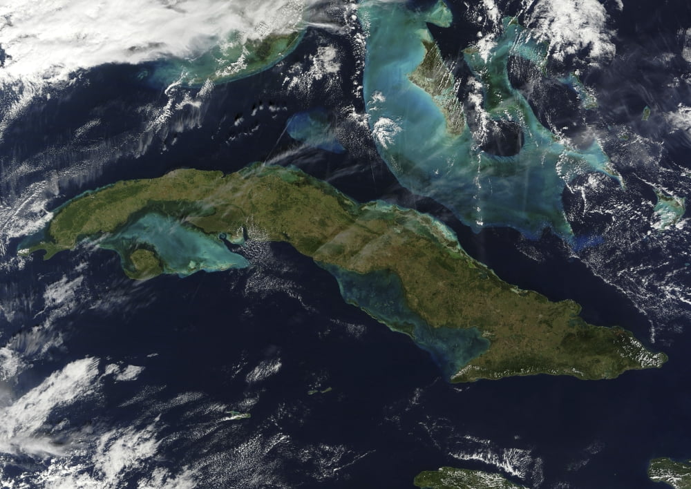 Satellite view of Cuba Canvas Art - Stocktrek Images (34 x 24)