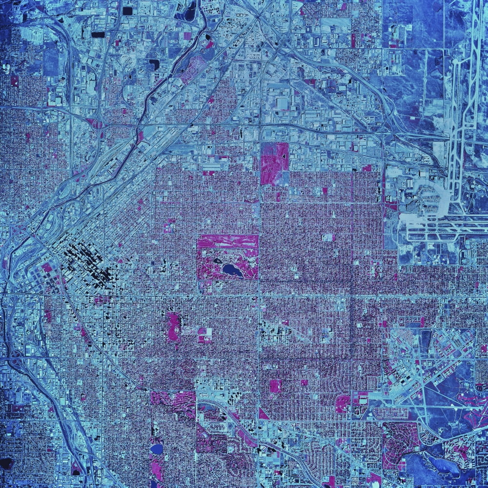 Satellite view of Denver Colorado Canvas Art - Stocktrek Images (28 x 28)
