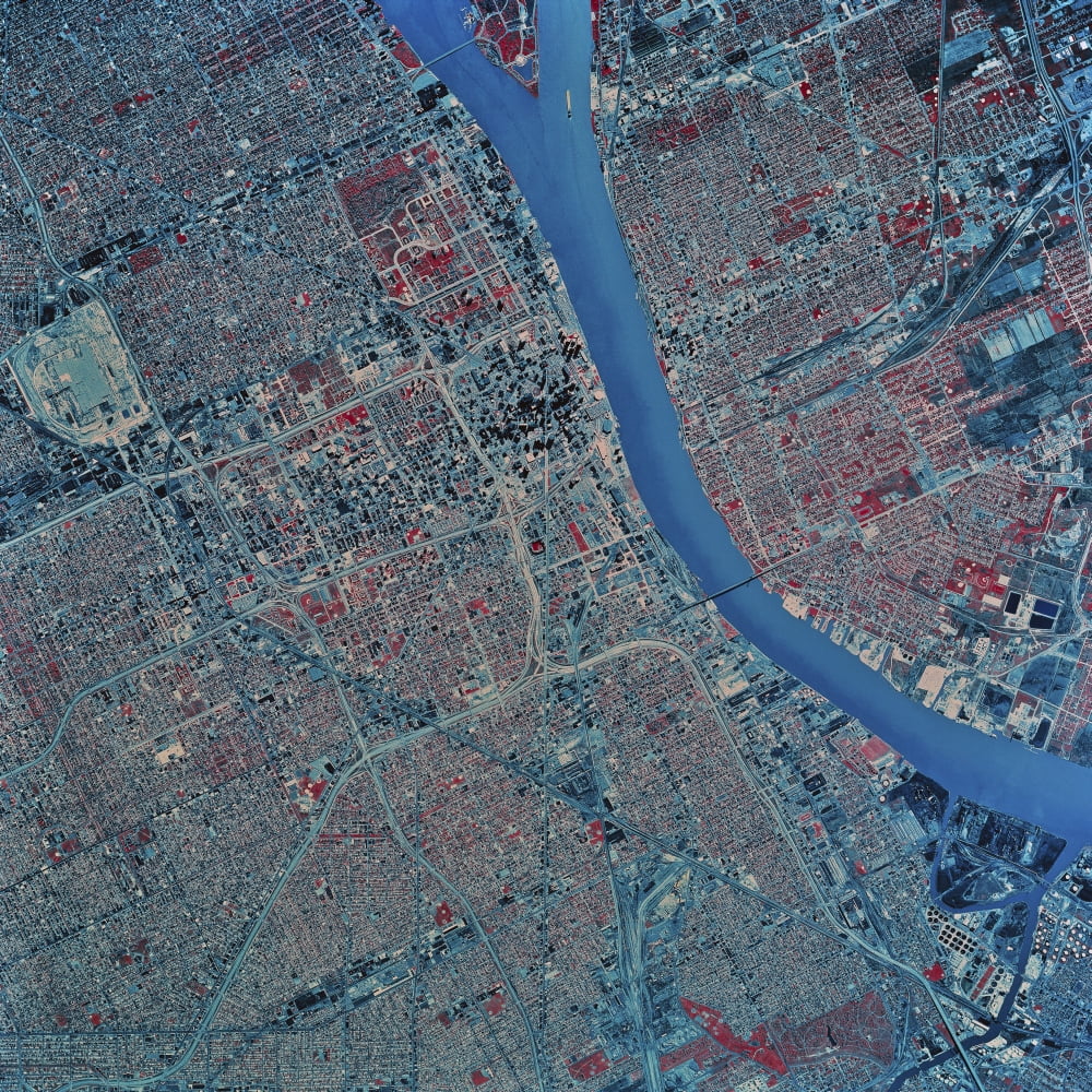 Satellite view of Detroit Michigan Canvas Art - Stocktrek Images (28 x 28)