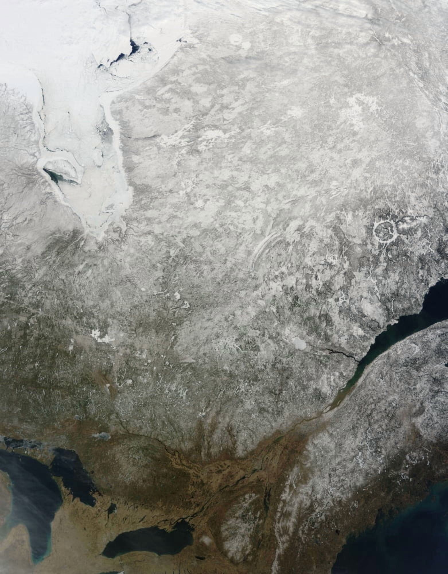 Satellite view of Eastern Canada Canvas Art - Stocktrek Images (25 x 32)