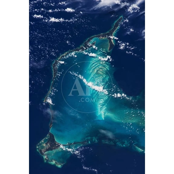 Satellite view of Eleuthera Island and Atlantic Ocean, Bahamas, Scenic Unframed Photographic Print Wall Art Sold by Art.Com