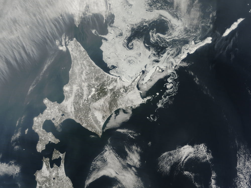 Satellite view of Hokkaido Island Japan Canvas Art - Stocktrek Images (33 x 25)
