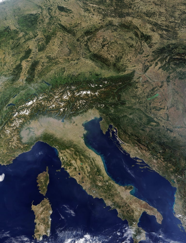 Satellite view of Italy Canvas Art - Stocktrek Images (24 x 32)