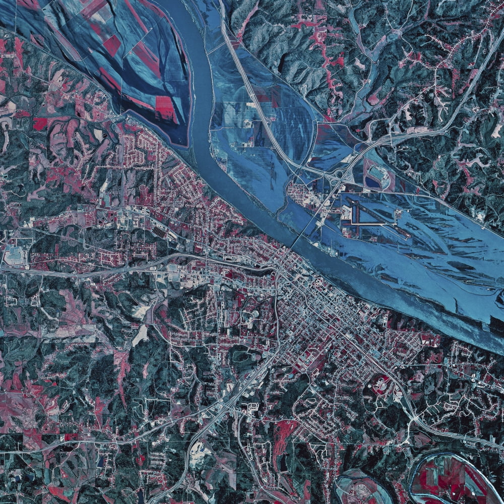 Satellite view of Jefferson City Missouri Canvas Art - Stocktrek Images (28 x 28)