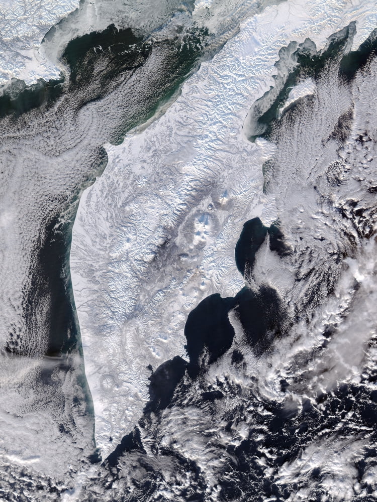 Satellite view of Kamchatka Peninsula Eastern Russia Canvas Art - Stocktrek Images (24 x 32)