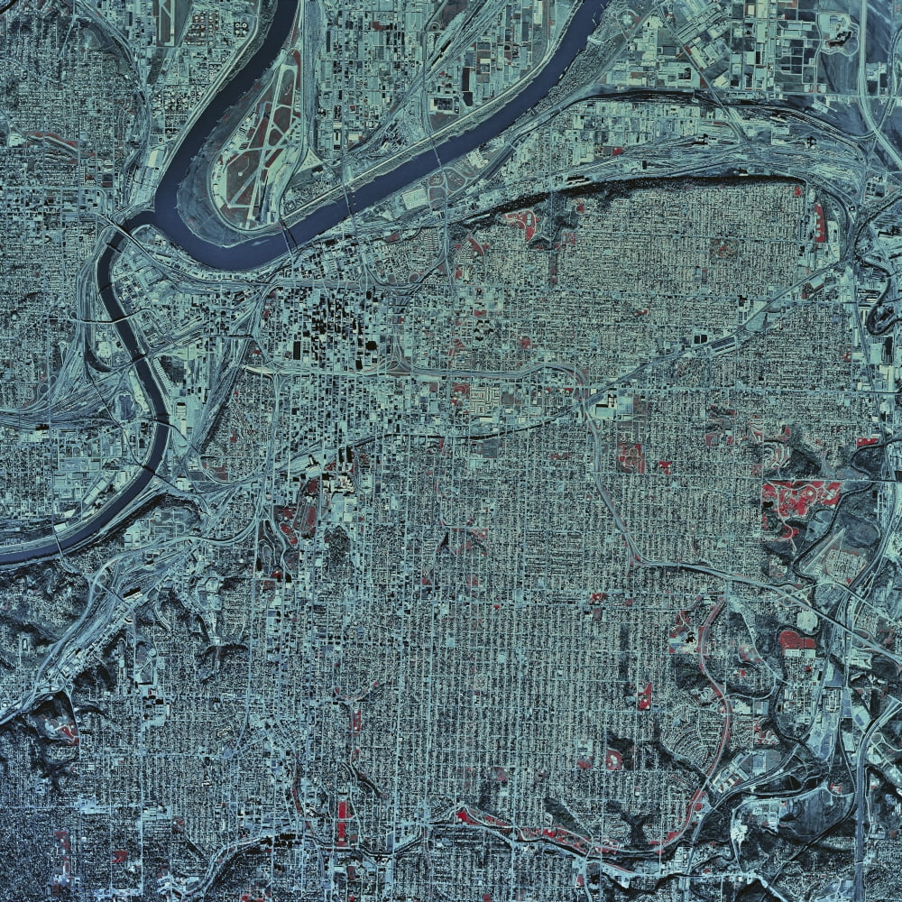 Satellite view of Kansas City Missouri Canvas Art - Stocktrek Images (28 x 28)