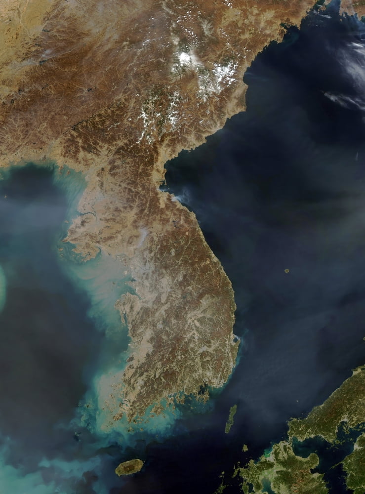 Satellite view of Korea Canvas Art - Stocktrek Images (24 x 32)