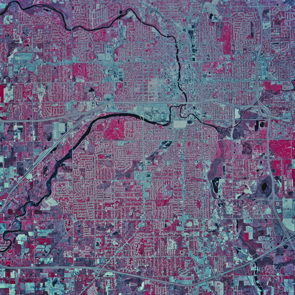 Satellite view of Lansing Michigan Canvas Art - Stocktrek Images (28 x 28)