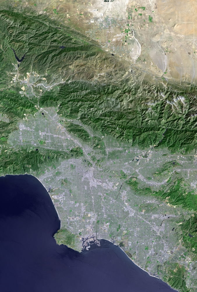 Satellite view of Los Angeles California and surrounding area Canvas Art - Stocktrek Images (23 x 34)