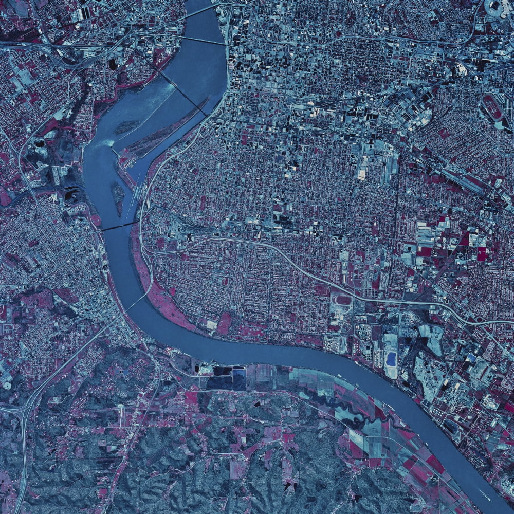 Satellite view of Louisville Kentucky Canvas Art - Stocktrek Images (28 x 28)
