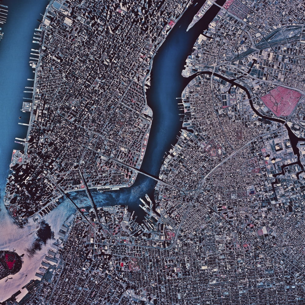 Satellite view of Manhattan & Brooklyn New York Canvas Art - Stocktrek Images (28 x 28)