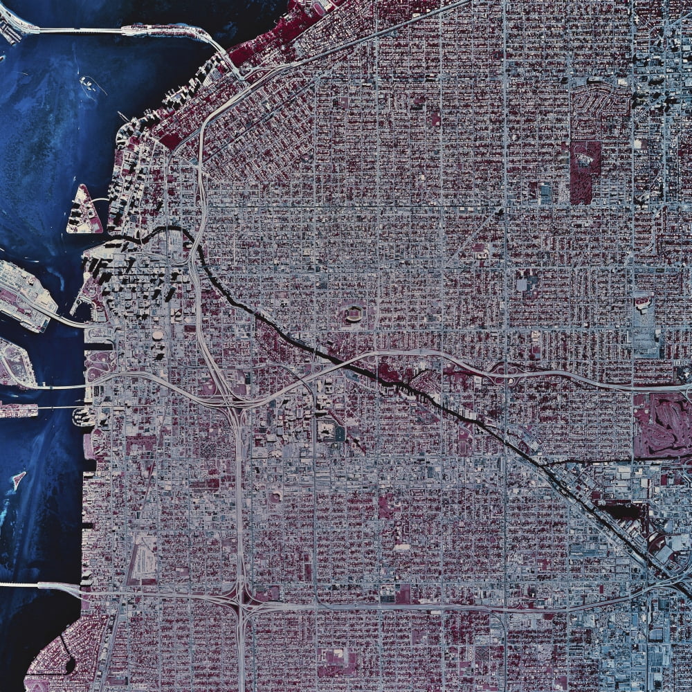 Satellite view of Miami Florida Canvas Art - Stocktrek Images (28 x 28)