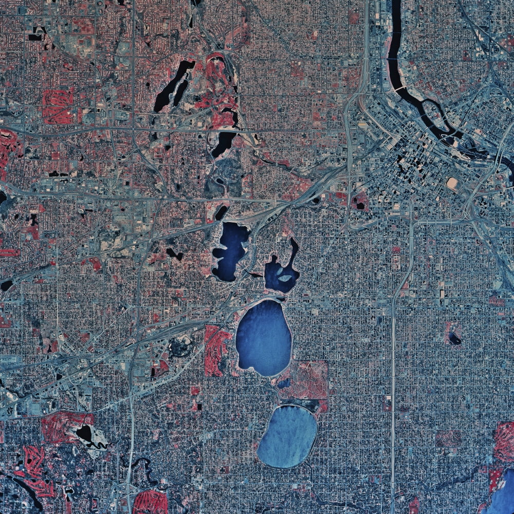 Satellite view of Minneapolis Minnesota Canvas Art - Stocktrek Images (28 x 28)