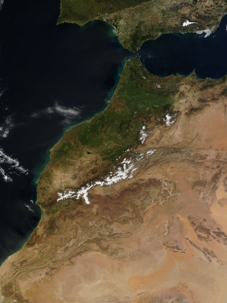 Satellite view of Morocco Canvas Art - Stocktrek Images (25 x 33)