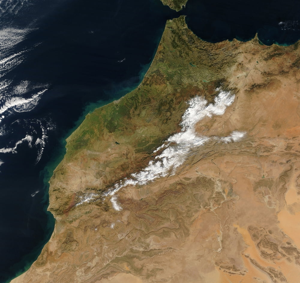 Satellite view of Morocco Canvas Art - Stocktrek Images (28 x 27)