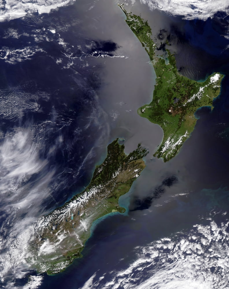 Satellite view of New Zealand Canvas Art - Stocktrek Images (25 x 31)