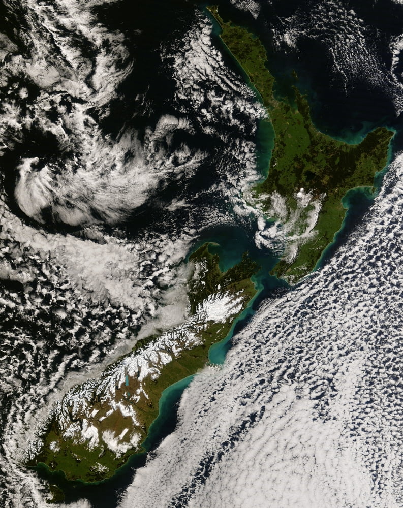 Satellite view of New Zealand Canvas Art - Stocktrek Images (25 x 32)