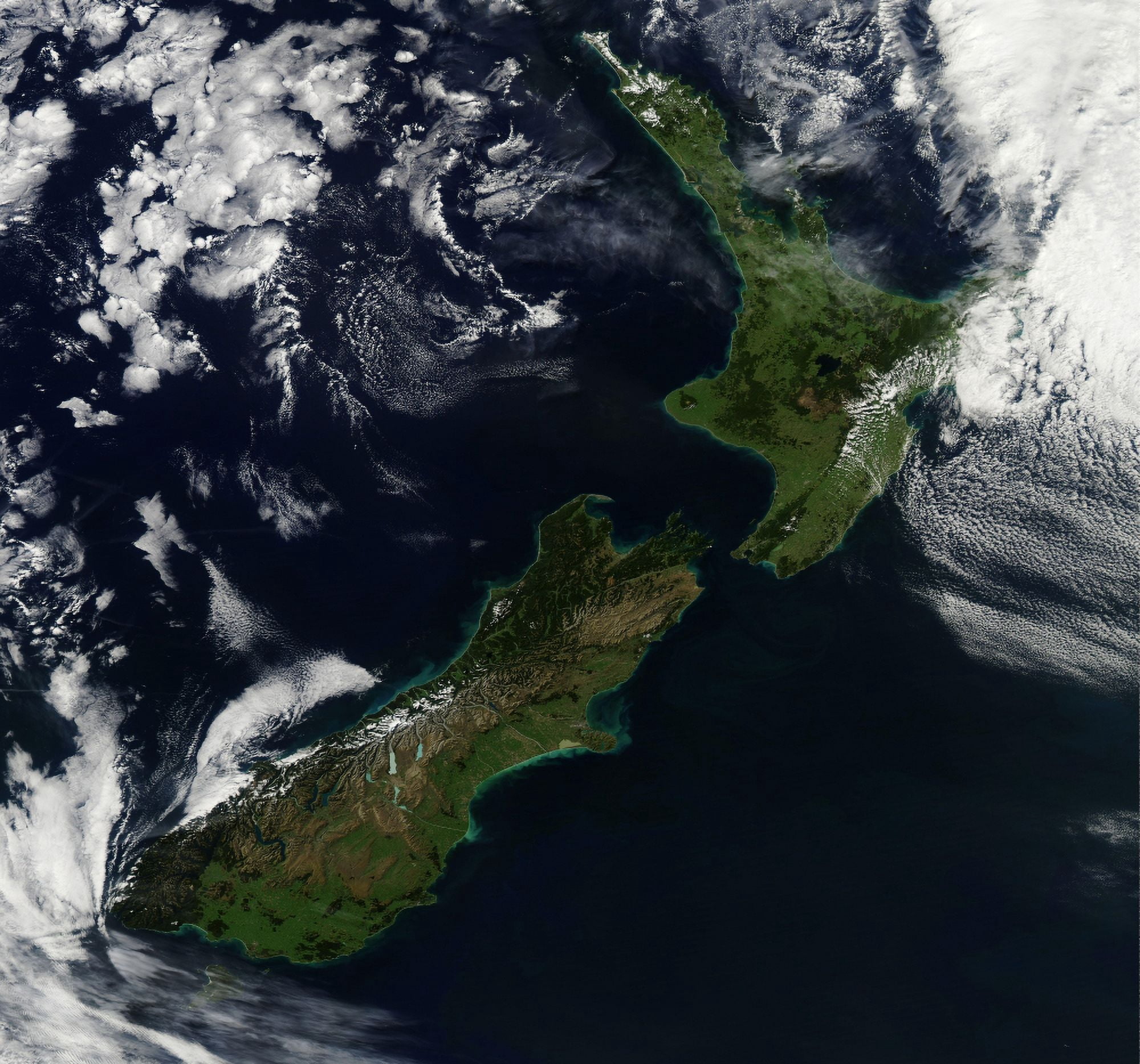 Satellite view of New Zealand Canvas Art - Stocktrek Images (30 x 28)