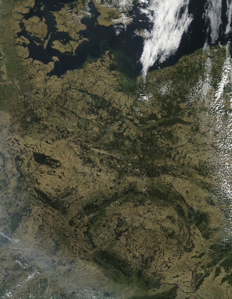 Satellite view of North Central Europe Canvas Art - Stocktrek Images (25 x 32)