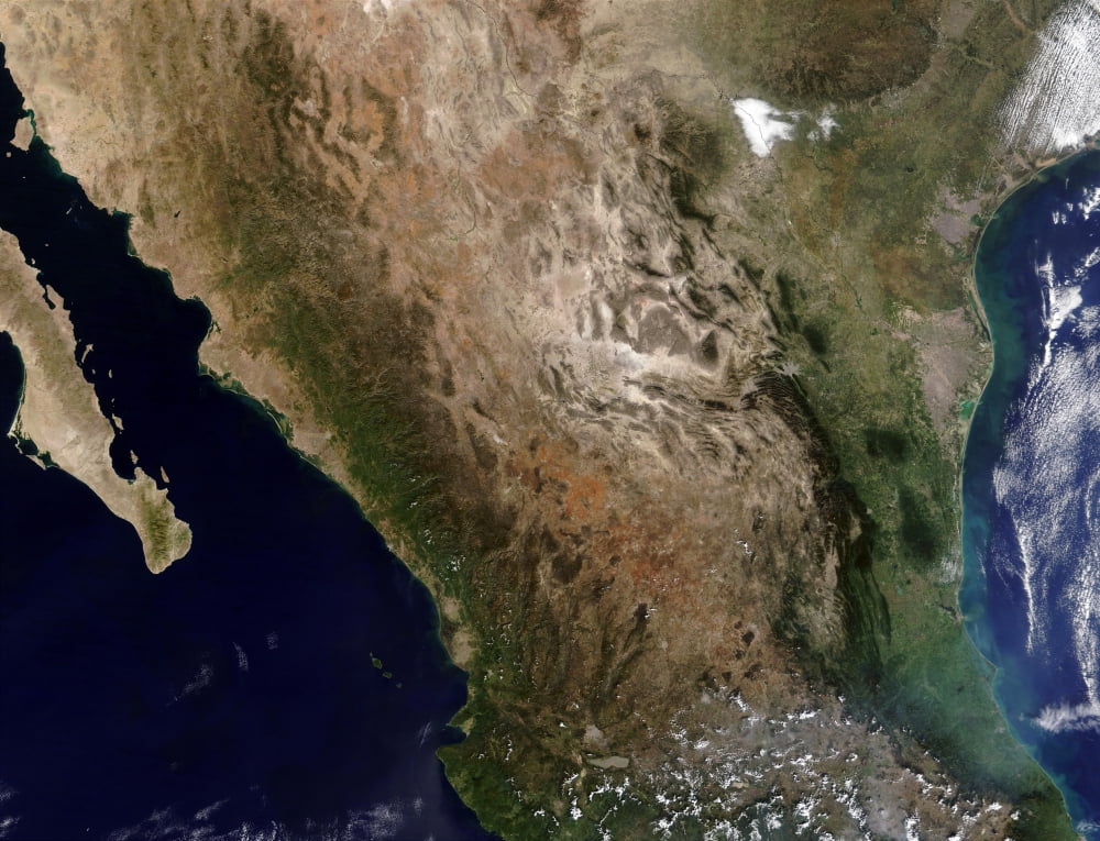 Satellite view of Northern Mexico Canvas Art - Stocktrek Images (32 x 24)