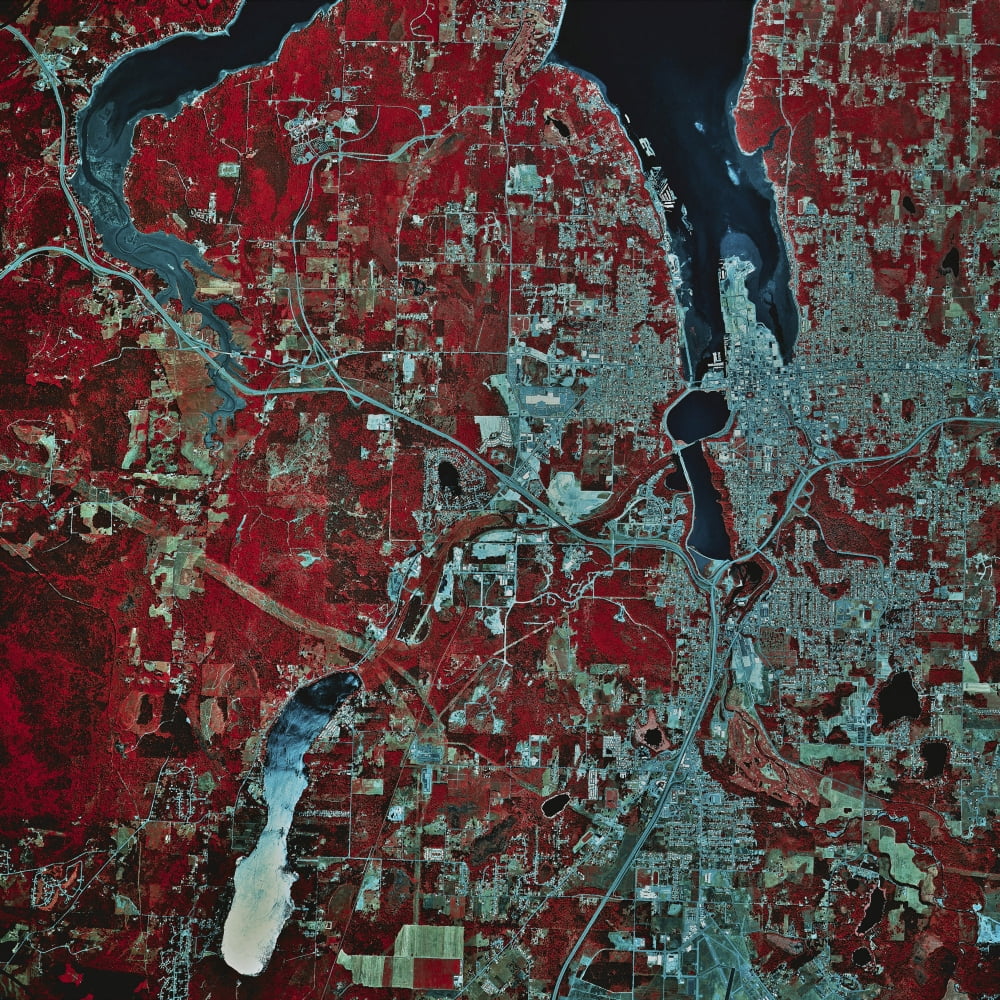 Satellite view of Olympia Washington Canvas Art - Stocktrek Images (28 x 28)