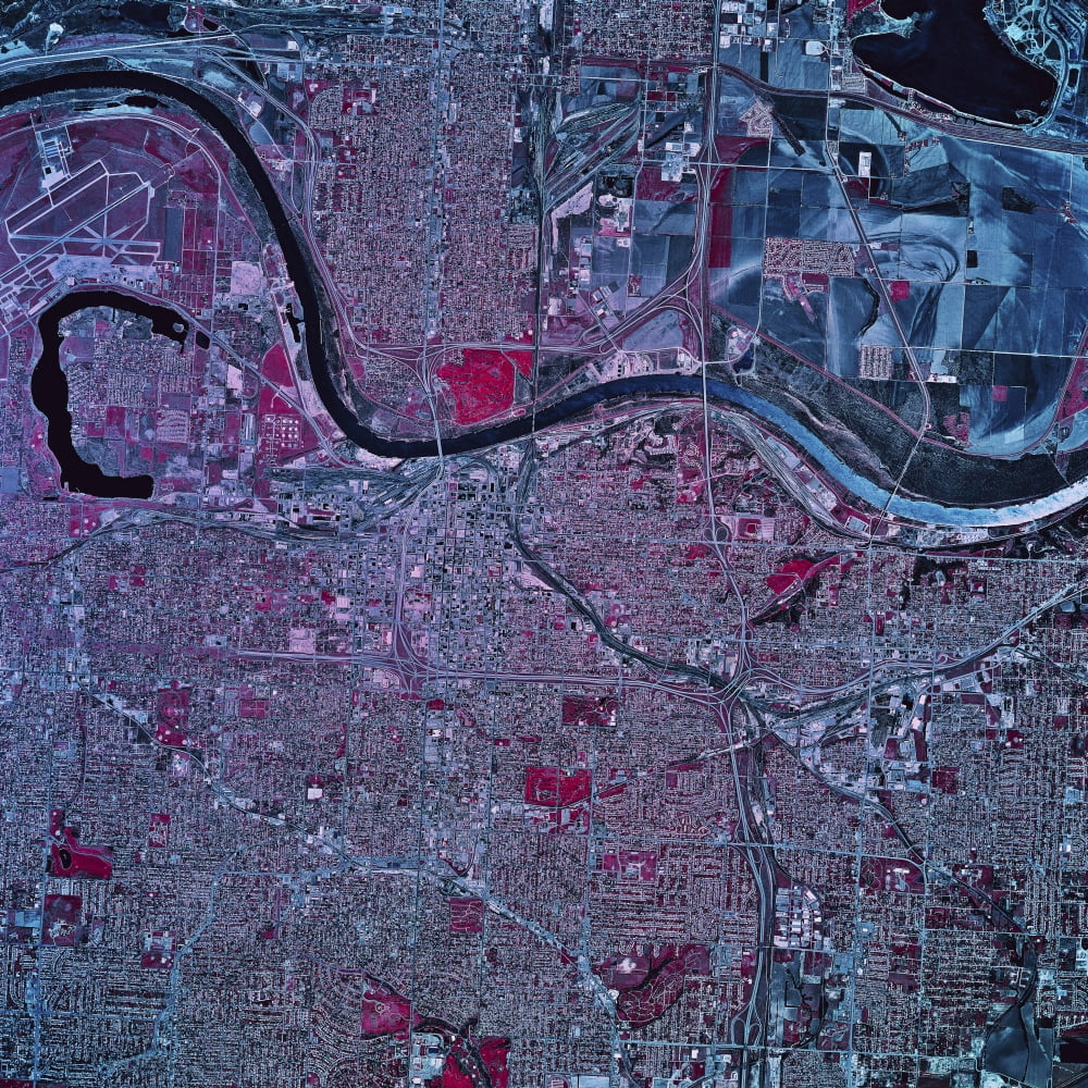 Satellite view of Omaha Nebraska Canvas Art - Stocktrek Images (28 x 28)