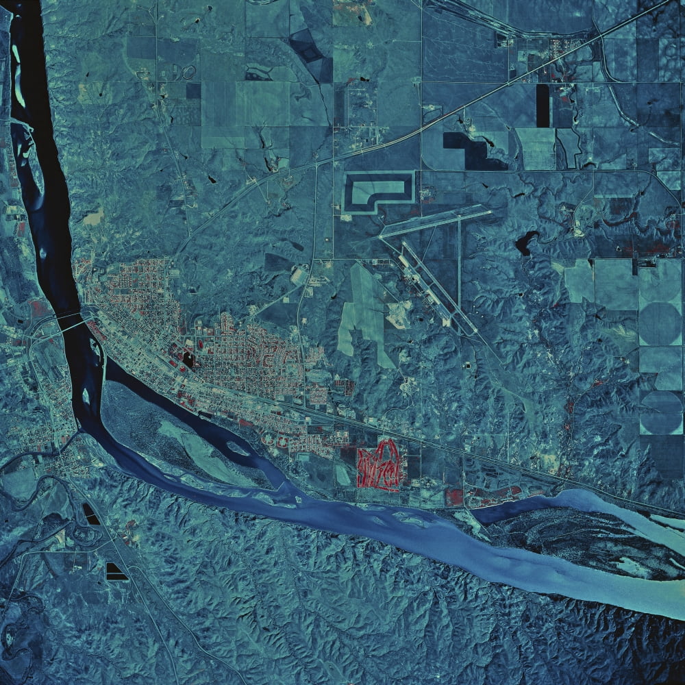 Satellite view of Pierre South Dakota Canvas Art - Stocktrek Images (28 x 28)