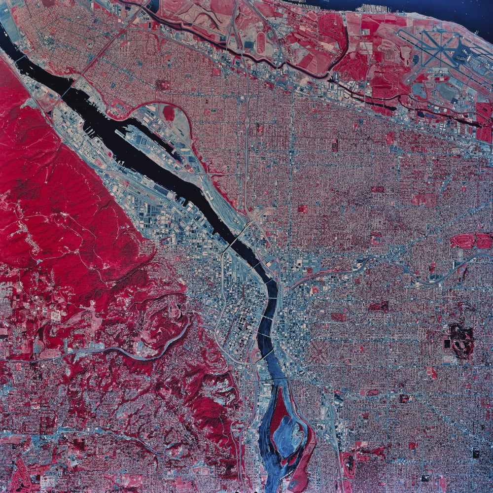 Satellite view of Portland Oregon Canvas Art - Stocktrek Images (28 x 28)