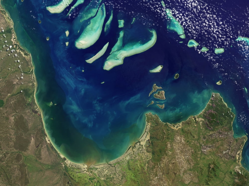 Satellite view of Princess Charlotte Bay in Australia Canvas Art - Stocktrek Images (32 x 24)