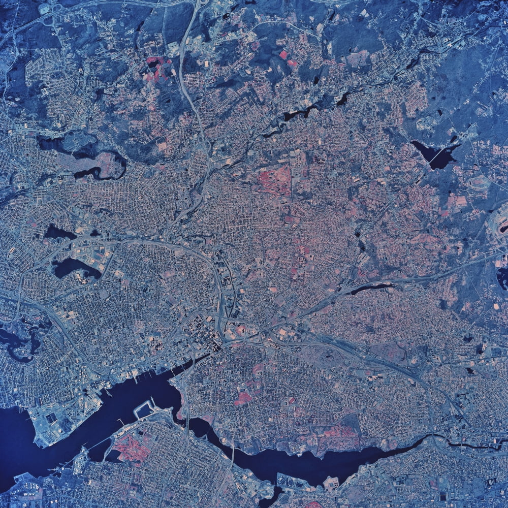 Satellite view of Providence Rhode Island Canvas Art - Stocktrek Images (28 x 28)