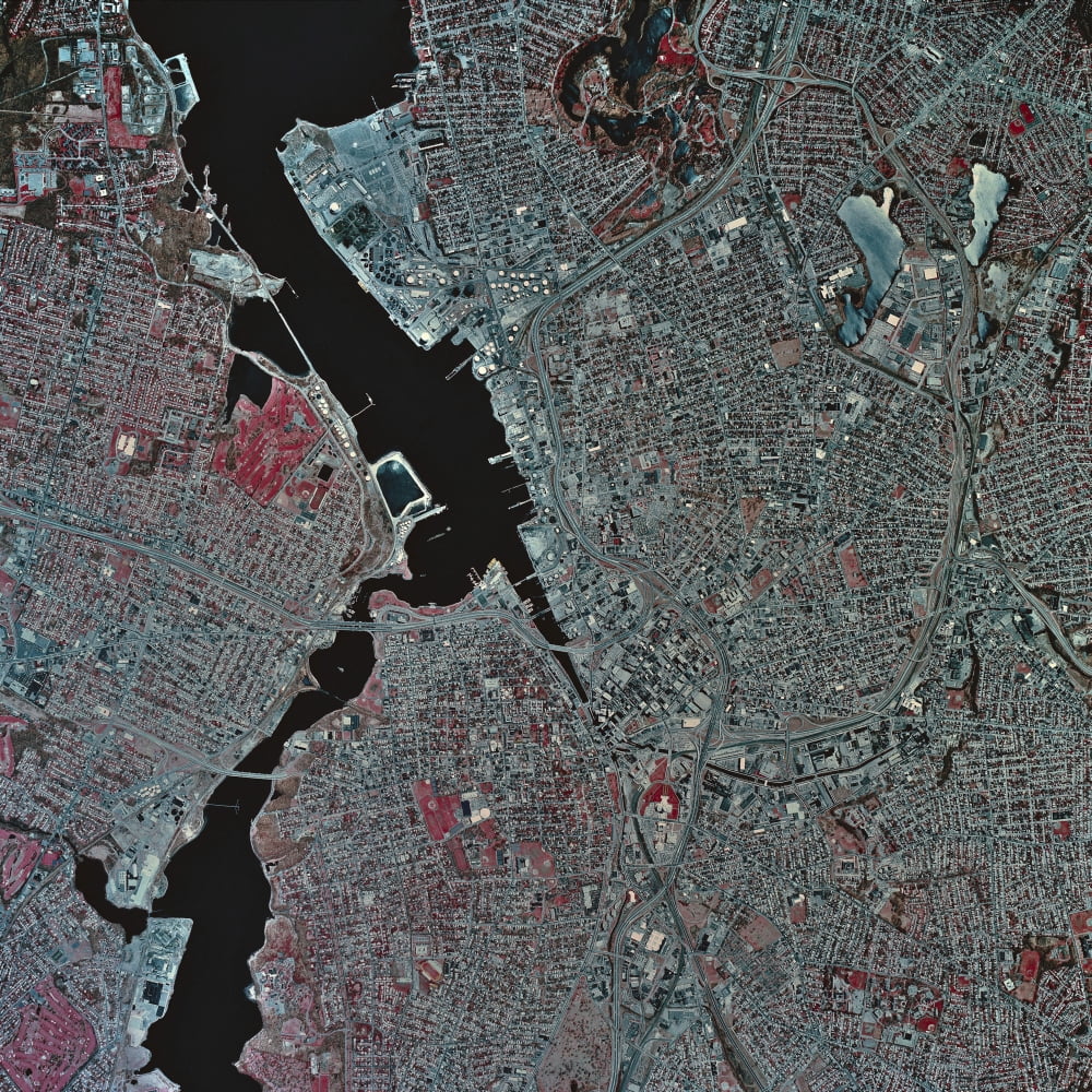 Satellite view of Providence Rhode Island Canvas Art - Stocktrek Images (28 x 28)