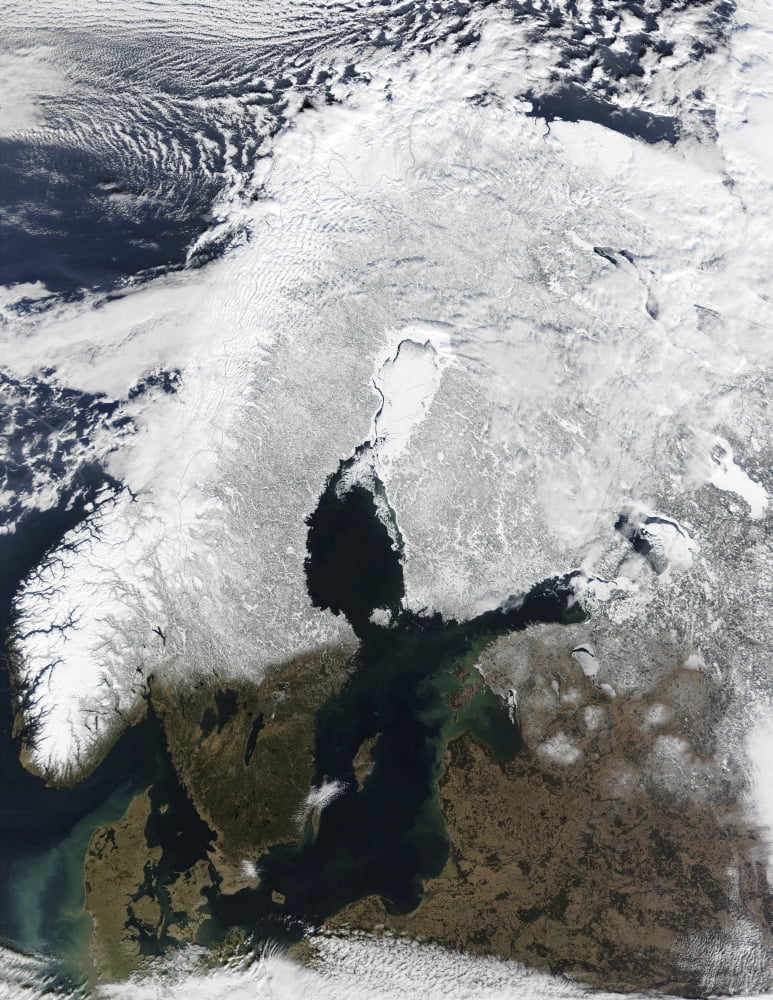 Satellite view of Scandinavia Canvas Art - Stocktrek Images (25 x 32)