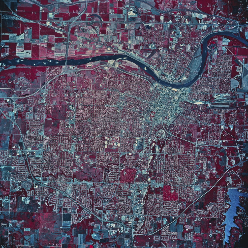 Satellite view of Topeka Kansas Canvas Art - Stocktrek Images (28 x 28)