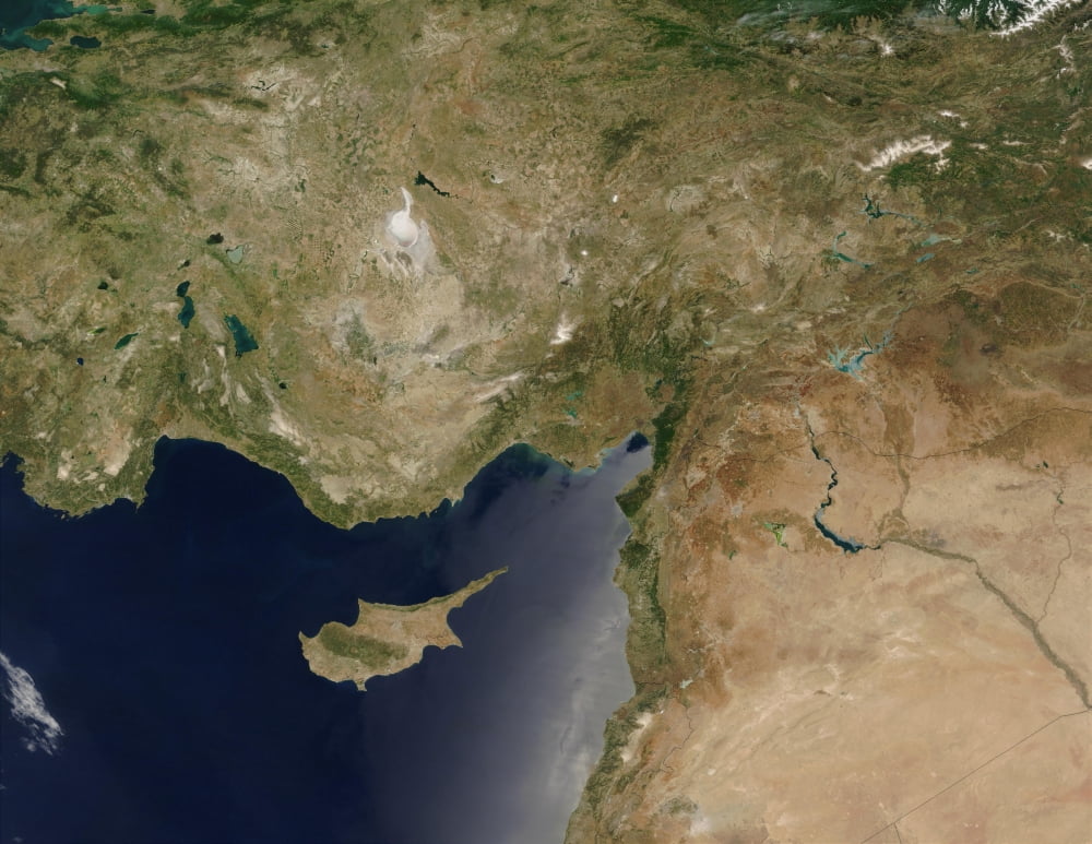 Satellite view of Turkey and the island of Cyprus Canvas Art - Stocktrek Images (32 x 25)