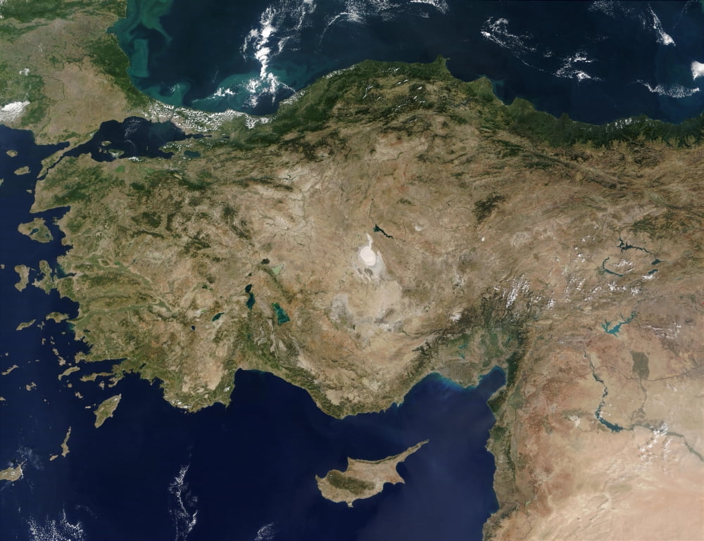 Satellite view of Turkey and the island of Cyprus Canvas Art - Stocktrek Images (33 x 25)