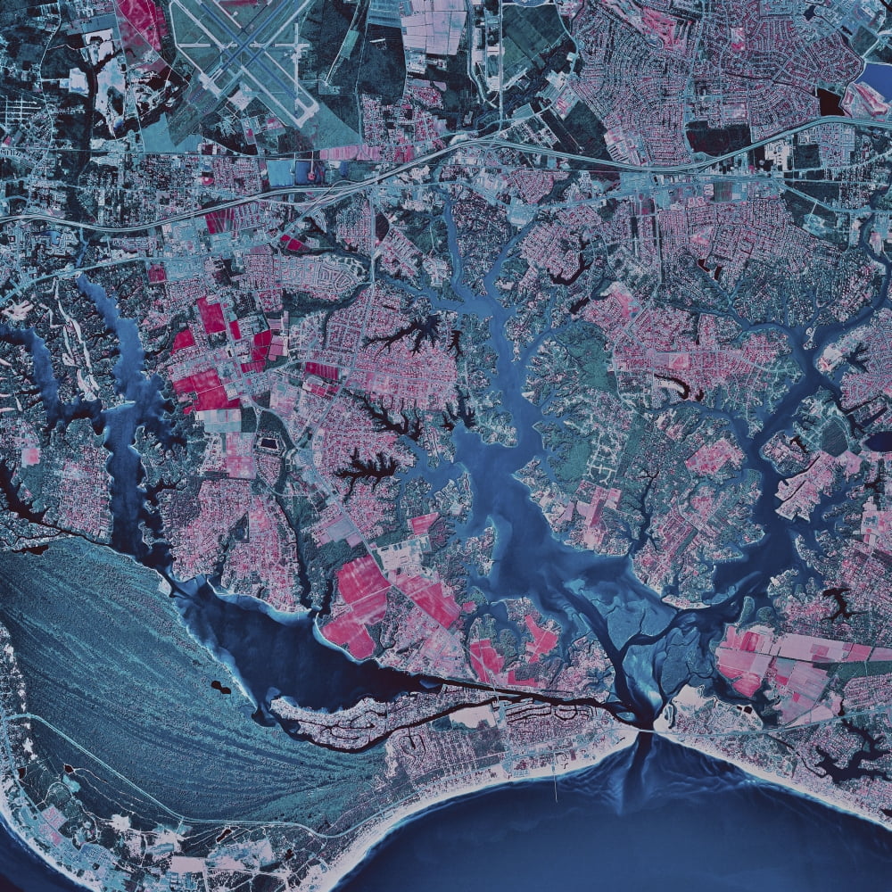 Satellite view of Virginia Beach Virginia Canvas Art - Stocktrek Images (28 x 28)