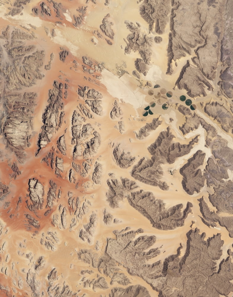 Satellite view of Wadi Rum in southwestern Jordan Canvas Art - Stocktrek Images (26 x 32)