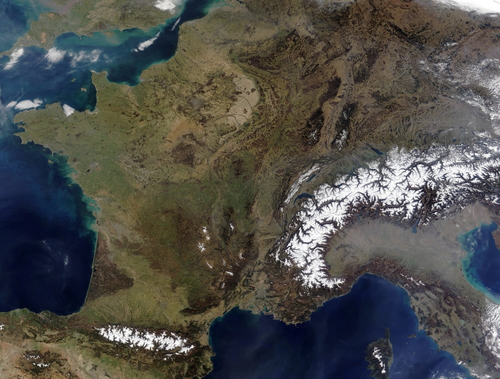 Satellite view of Western Europe Canvas Art - Stocktrek Images (32 x 24)