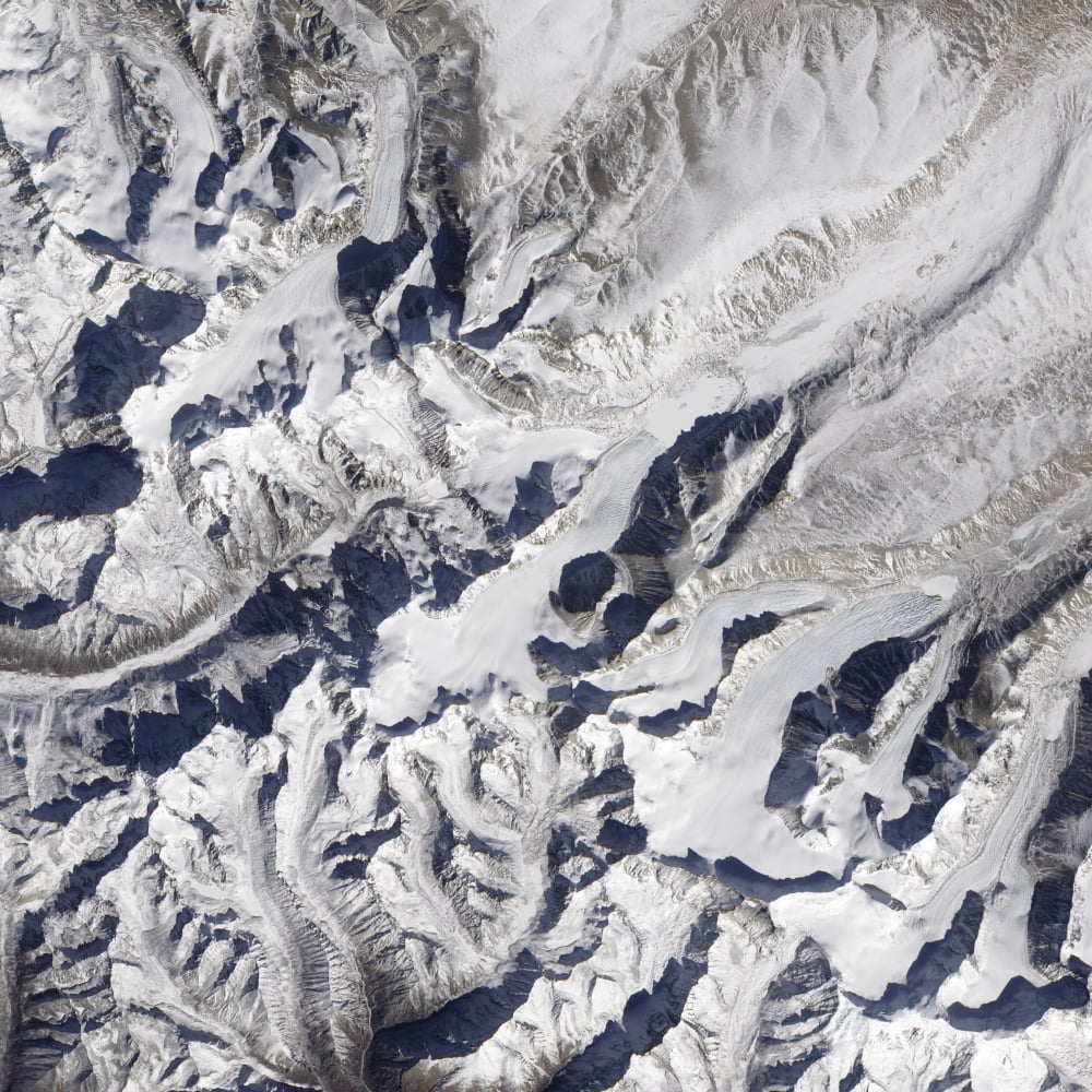 Satellite view of a Himalayan glacier surrounded by mountains Canvas Art - Stocktrek Images (28 x 28)
