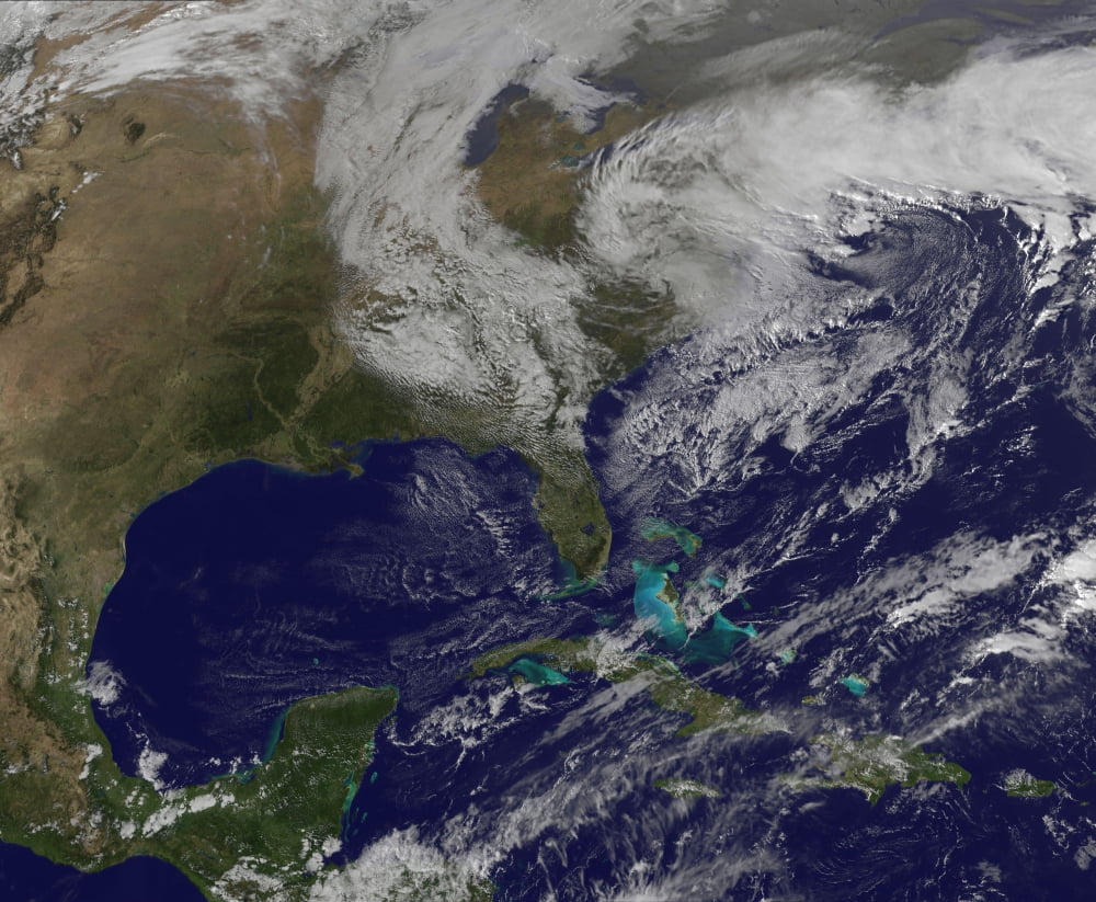 Satellite view of a Noreaster storm over the United States Canvas Art - Stocktrek Images (31 x 26)