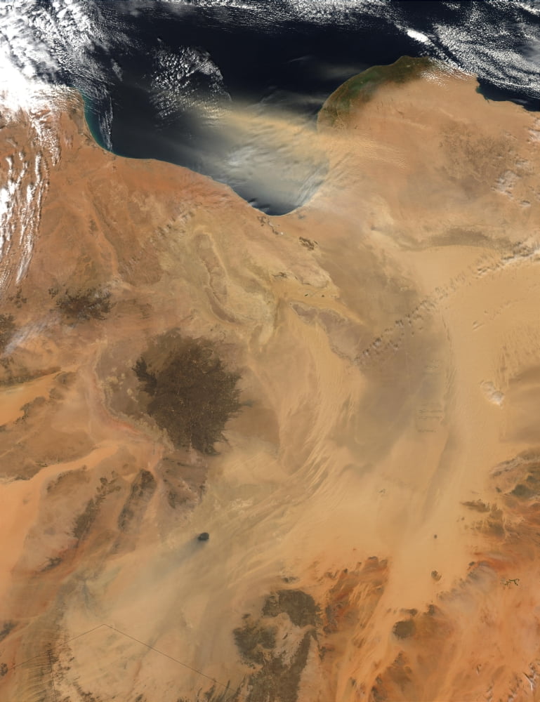 Satellite view of a dust storm over Libya Canvas Art - Stocktrek Images (25 x 33)