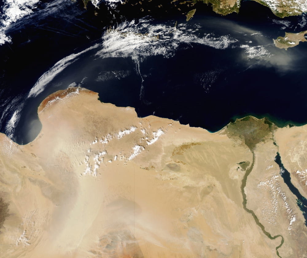 Satellite view of a dust storm over Libya Canvas Art - Stocktrek Images (31 x 26)