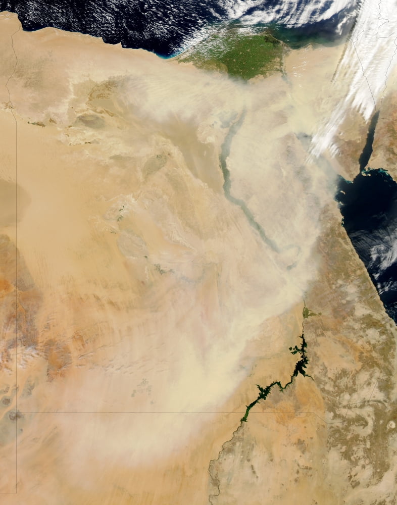 Satellite view of a dust storm stretching from Sudan toward Egypt Canvas Art - Stocktrek Images (25 x 32)