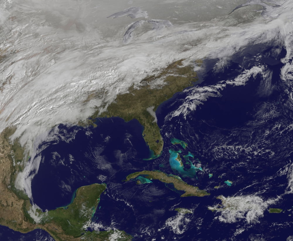 Satellite view of a major winter storm over the Mid-Atlantic United States Canvas Art - Stocktrek Images (31 x 26)