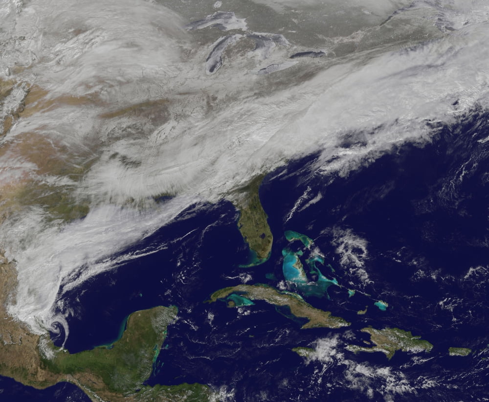 Satellite view of a major winter storm over the Mid-Atlantic United States Canvas Art - Stocktrek Images (31 x 26)