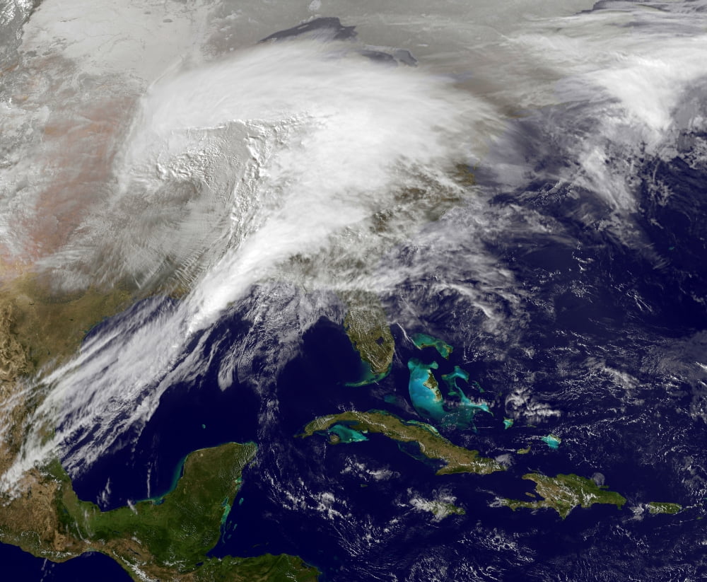 Satellite view of a massive winter storm over the United States Canvas Art - Stocktrek Images (31 x 25)