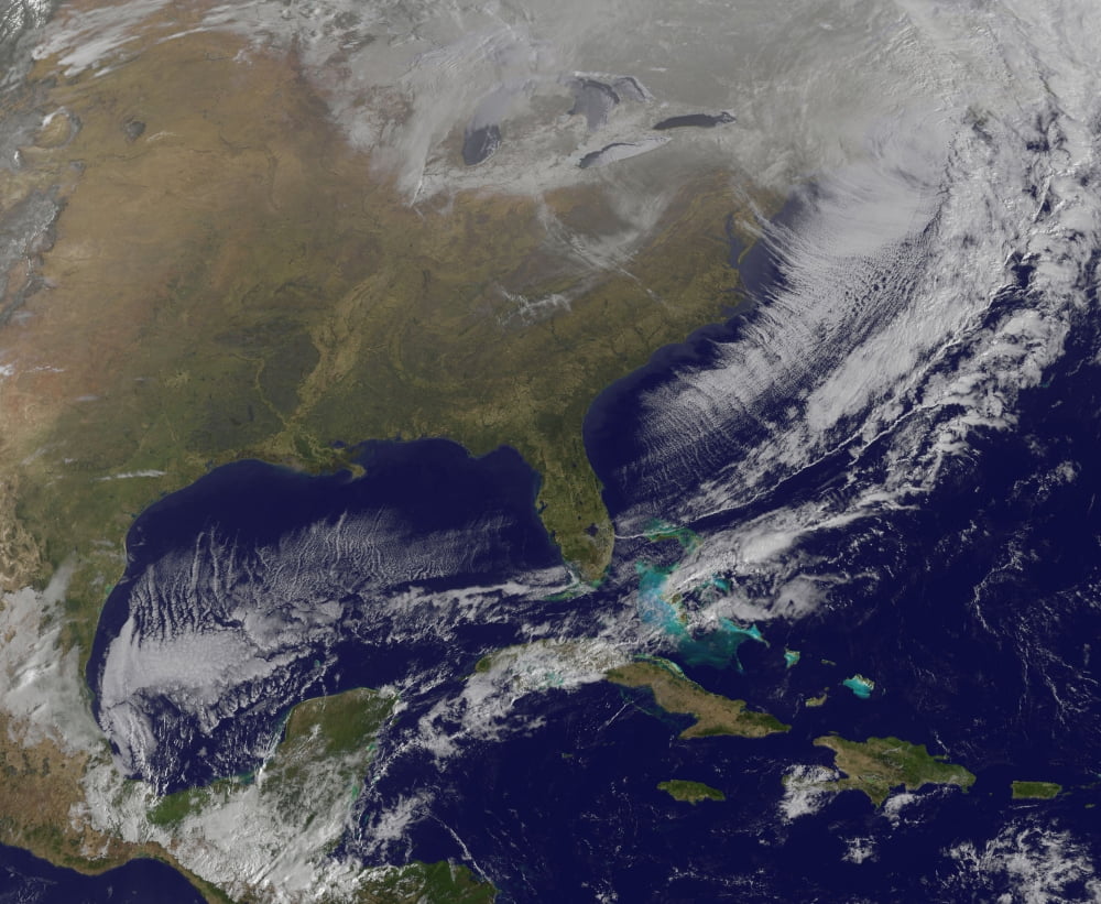 Satellite view of a powerful weather system in the United States Canvas Art - Stocktrek Images (32 x 26)