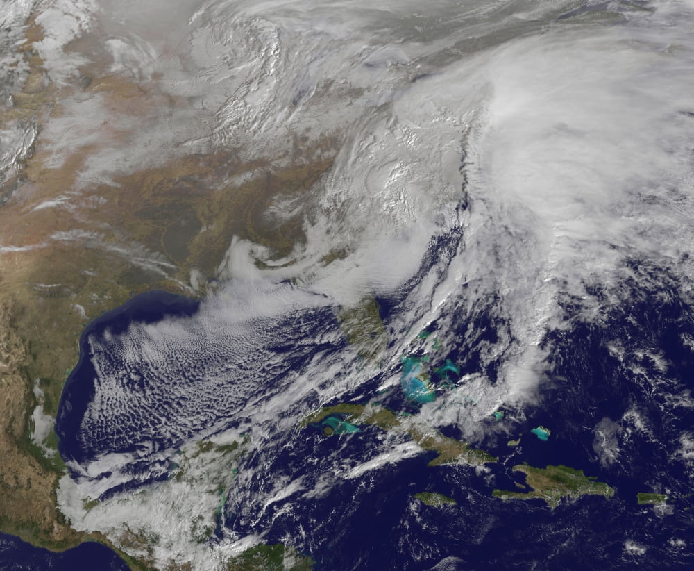 Satellite view of a powerful winter storm in the United States Canvas Art - Stocktrek Images (31 x 26)