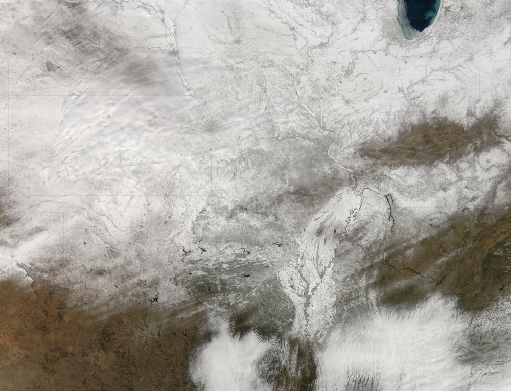 Satellite view of a severe winter storm over the midwestern United States Canvas Art - Stocktrek Images (32 x 25)