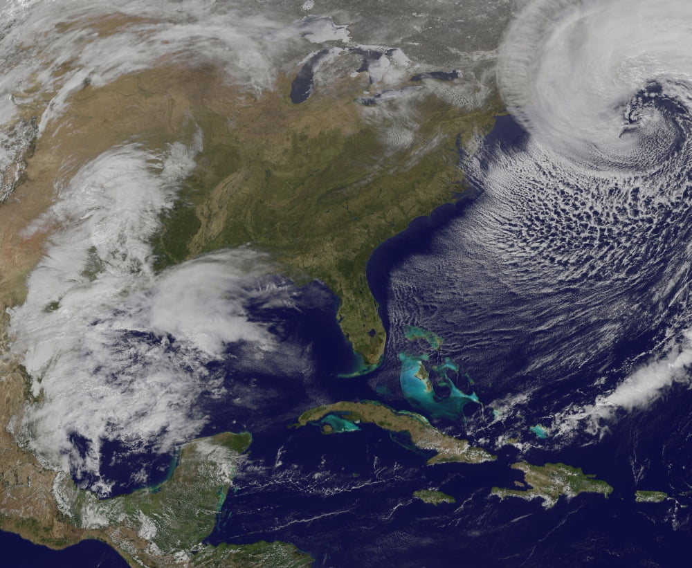 Satellite view of a strong coastal storm off the coast of New England Canvas Art - Stocktrek Images (31 x 25)